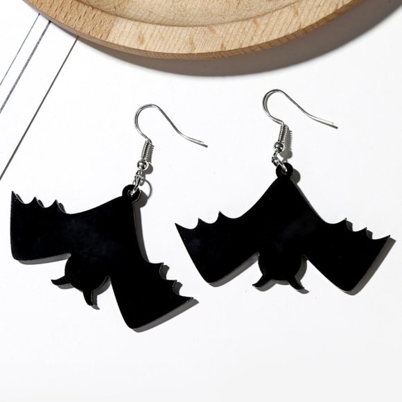 Halloween Vampire Bat Black Dangle Earrings - Picture 2 of 8